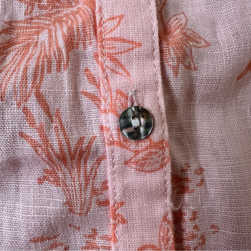 NWT Cynthia Rowley Peach Floral Button-Down Washable Linen Shirt - Picture 3 of 9